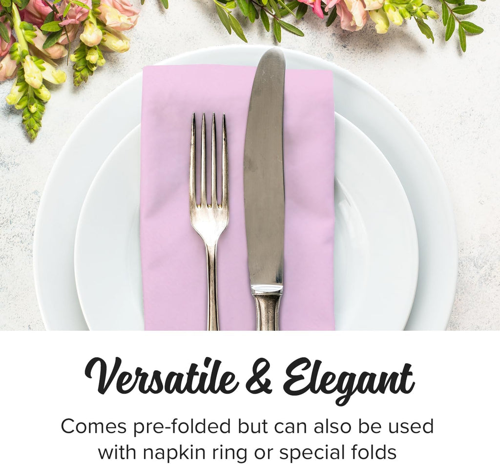 SimuLinen Blush Pink Linen Feel Disposable Dinner Napkins - Cloth-Like Kosher Napkins for Celebrations, Weddings, and Showers, 16'x16', Box of 300