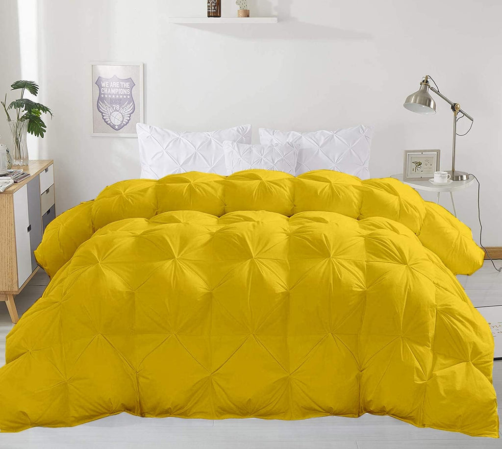 Gold Solid Light Weight Pinch Pleated Down Comforter- Oversized Queen Size 98 x 98 Inches 1 Piece All-Season Duvet Insert, 500 GSM With Corner Tabs 100% Egyptian Cotton- ( Gold Solid )