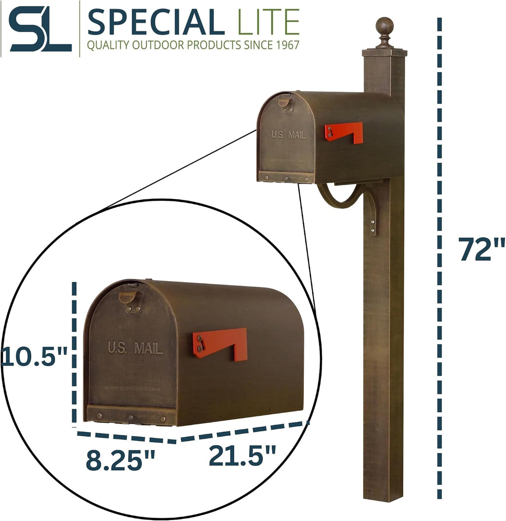 Special Lite Titan Curbside Mailbox with Springfield Post - Copper Steel Mailbox with Post - SCH1016S-SPK710-CP