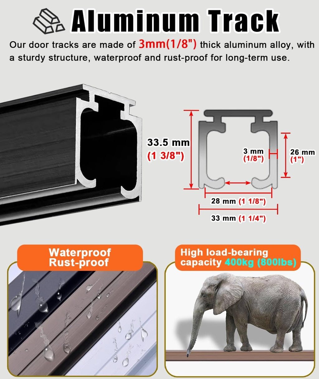 Kunovo Soft Close Aluminum Sliding Door Track, Kitchen Wood Door Top Hung Rail Kit, Bypass Barn Door Hardware/Closet Pocket Door Sliding Track Set(Silver,1.9m(6.2ft))