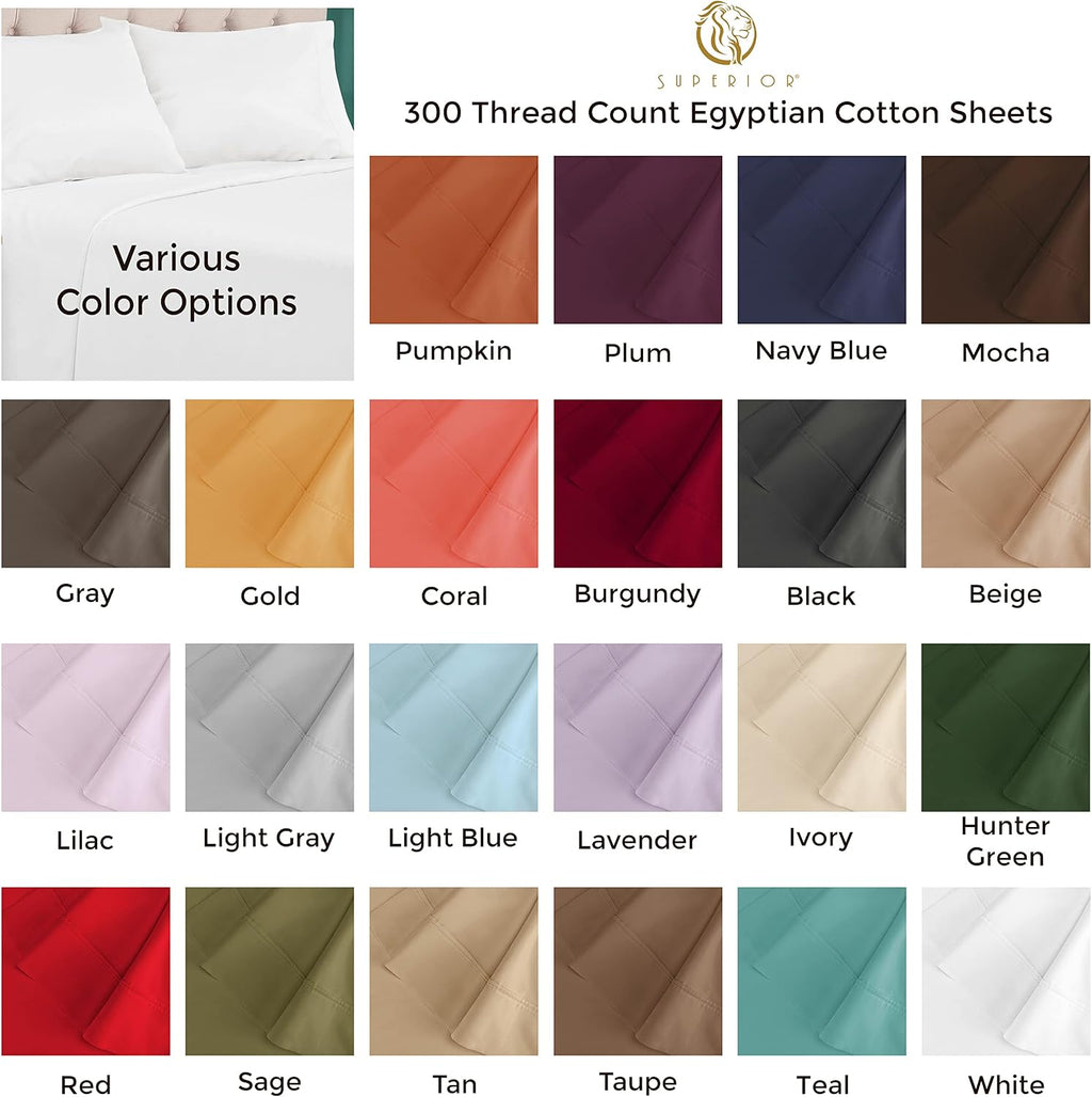 Superior 300 Thread Count Egyptian Cotton Sheet Set, 2 Fitted Sheets, Flat Sheet, 2 Pillowcases, Split King, Grey