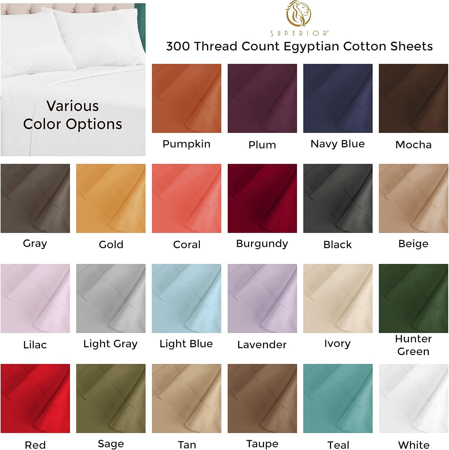 Superior 300 Thread Count Egyptian Cotton Sheet Set, 2 Fitted Sheets, Flat Sheet, 2 Pillowcases, Split King, Grey
