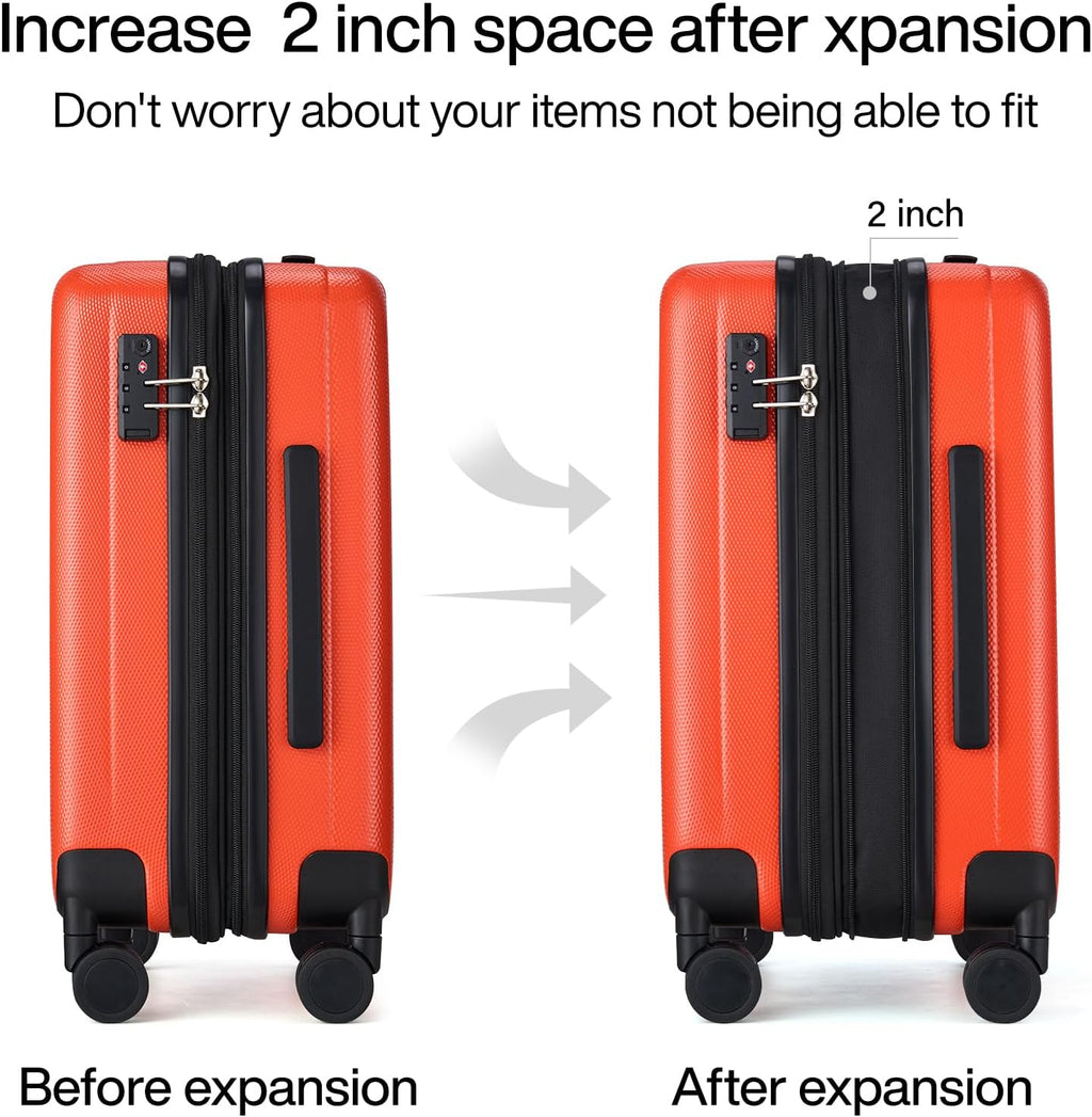 Hanke Expandable Hard Shell Luggage Sets 2 piece Carry on Luggage with Wheels Suitcases Lightweight Checked TSA Luggage Rolling Large Suitcase Travel Luggage Bag Woman Men 20/29 Inch(Orange)