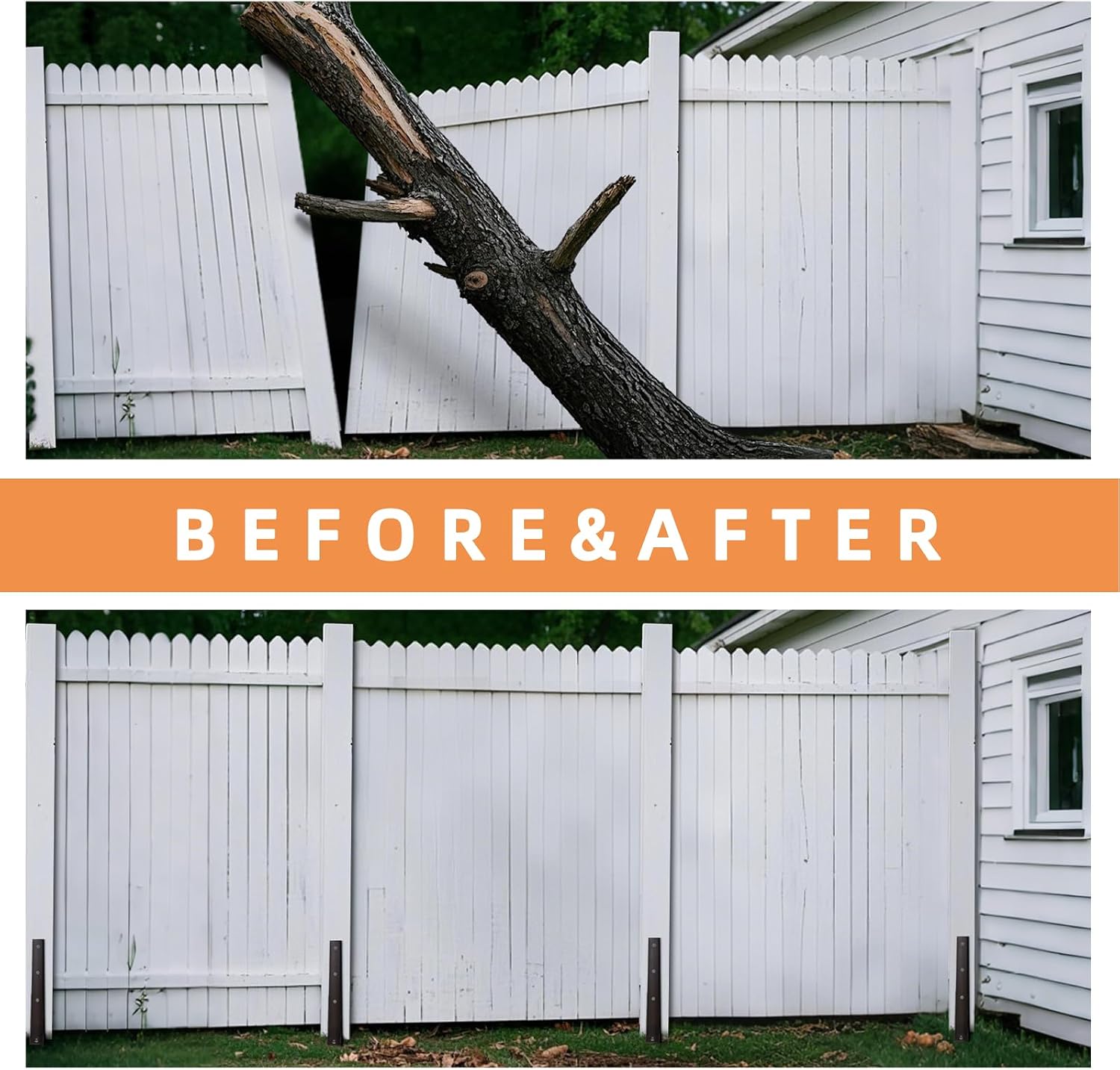 Fence Post Repair Kit, Quick Fix for Leaning/Broken 4x4/6x6 Fence Post Repair Stakes Kit Heavy Duty, Adjustable Angle, Solid Metal Anti-Rust Paint, 4 Pack/Brown