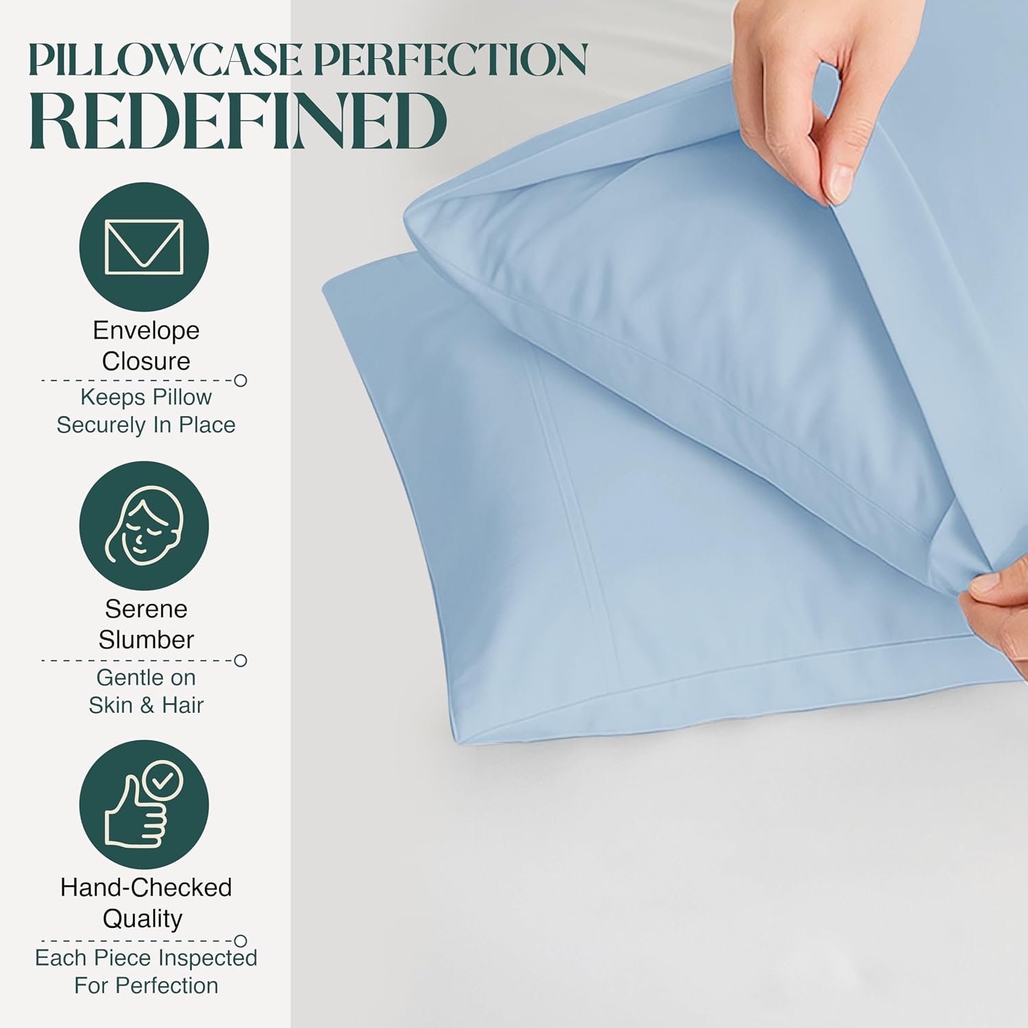100% Egyptian Cotton Sheet Set Queen Size 4 PCs Sateen Cooling Soft Wrinkle Resistant 18 inches Deep Pocket | 1 Fitted Sheet, 1 Flat Sheet, 2 Pillowcases | Light Blue