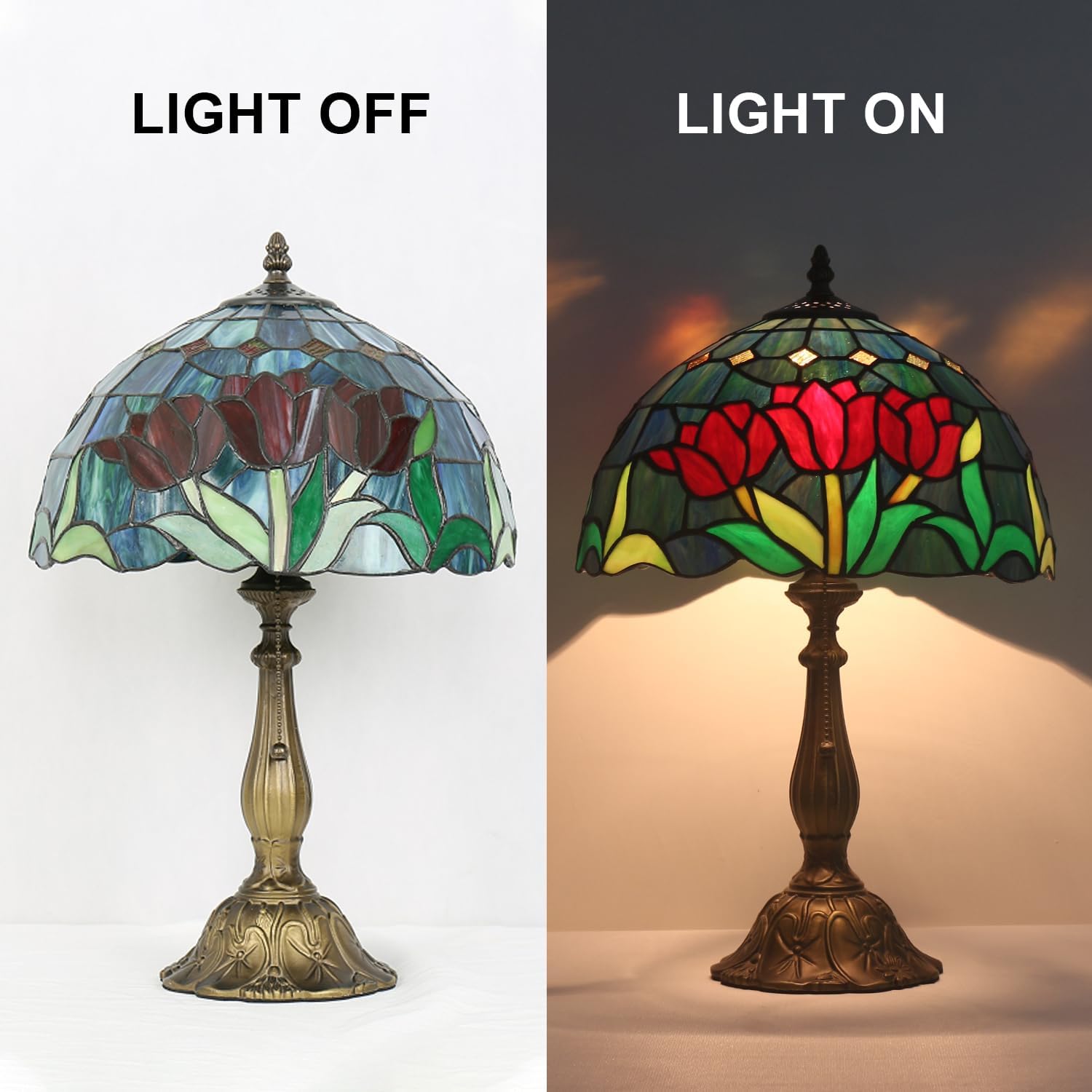 Tiffany Table Lamp, Tulip Style Stained Glass Lamp, 12X12X19 Inch Vintage Lamp, Living Room Bedroom Decor Desk Lamp