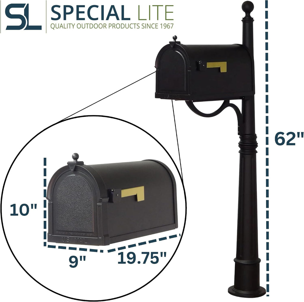 Special Lite Berkshire Curbside Mailbox with Aluminum Post - Black Mailbox with Ashland Post - SCB-1015_SPK-600-BLK