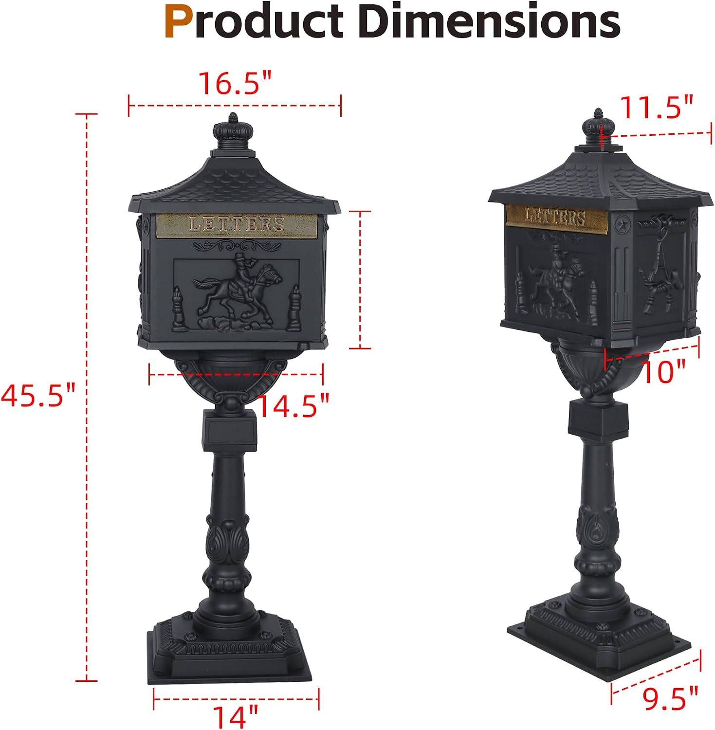Cast Aluminum Locking Mailbox, Heavy Duty Security Postal Box, Retro Mid-Century Outdoor Mailbox with Key Lock, Weatherproof Anti-Theft Design, Easy Installation, Black