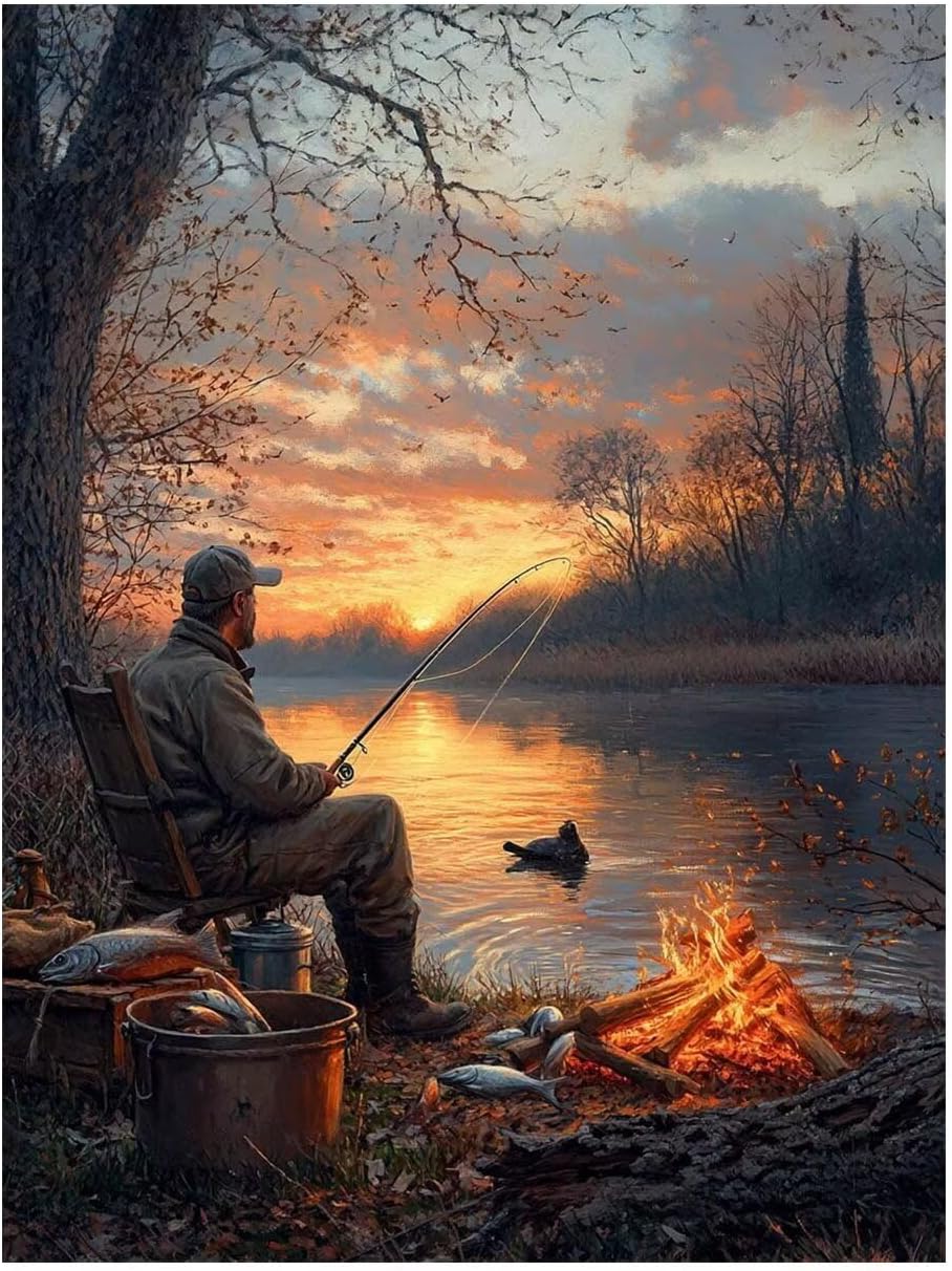 Sunset Paint by Numbers Kit for Adults Fishing Acrylic Paint by Numbers 54x40Inch Canvas Painting Craft Kits for Home Decor, Painting Supplies for Wall Decor, Canvas Wall Art for Fall Decor JLYH-10075