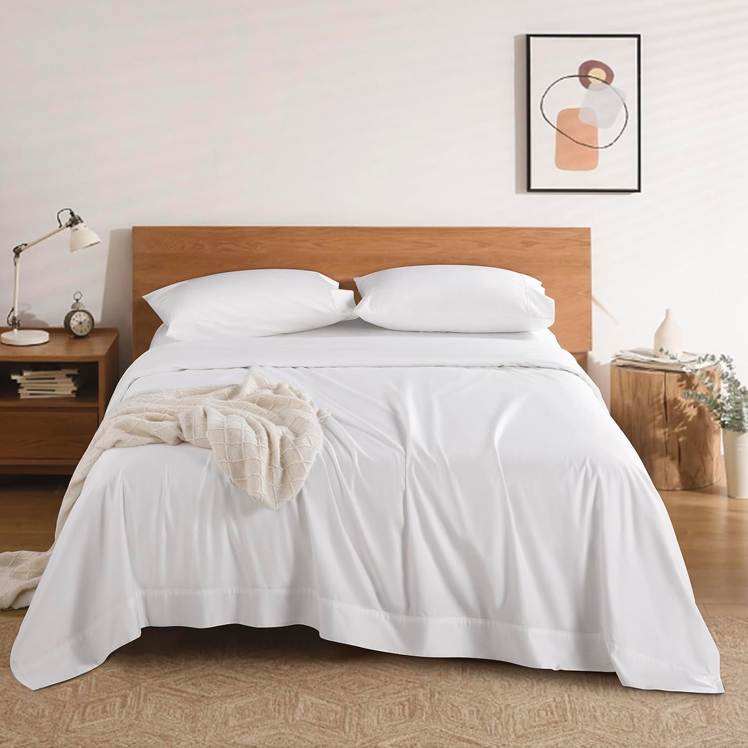 100% Cotton 1200 Thread Count Sheets Set Bedding Sets,Bed Sheet 4 Piece Sets,16 inches Deep Pocket (White, King)