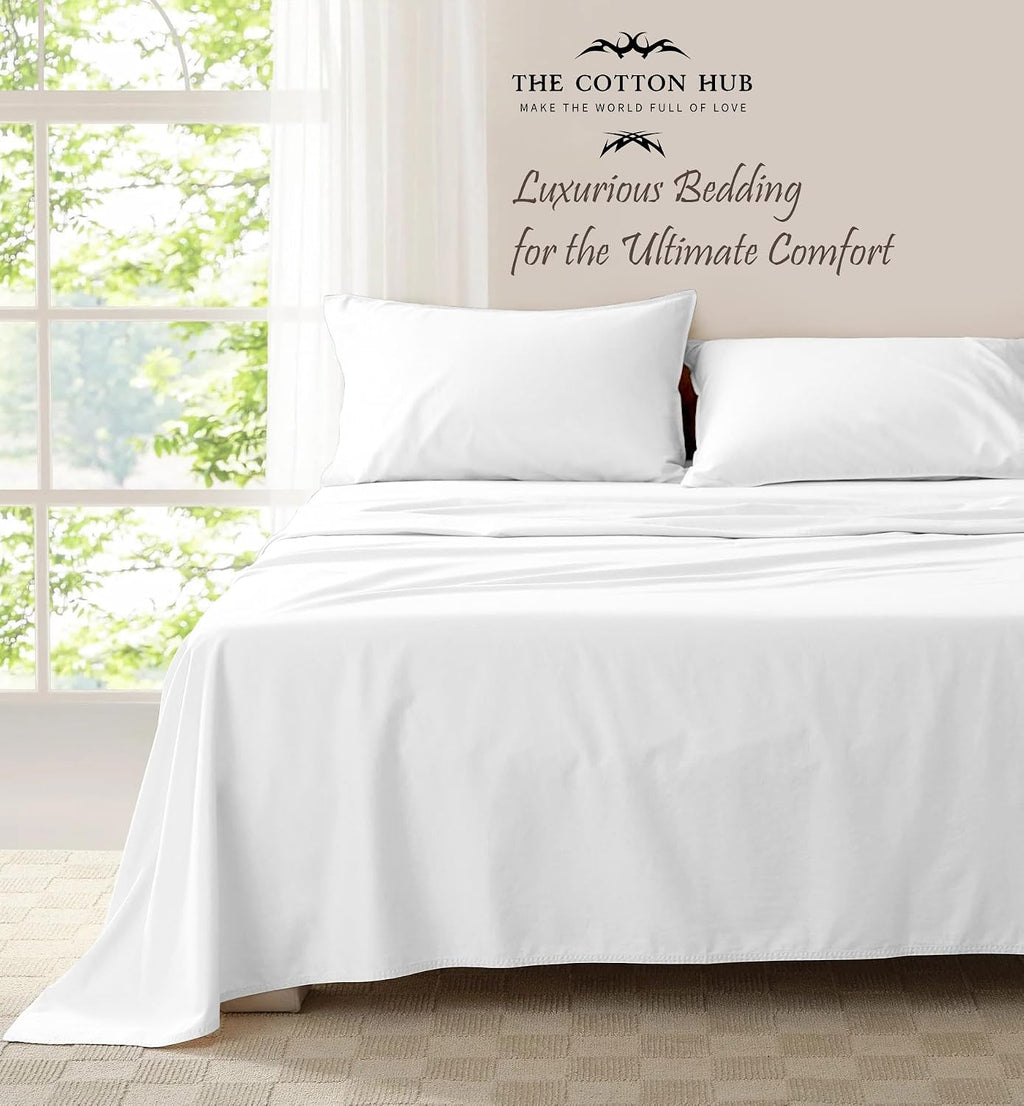 Twin-XL Size 4-Piece Sheet Set - Luxurious 600-Thread-Count Egyptian Cotton Bedding Sheets & Pillowcases - Bed Sheets - Deep Pocket fits up to 14-16 inch Mattress (Solid, White)