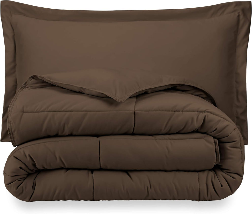 Oversized Queen All-Season Cooling Warmth Comforter Set – 3 Piece Bedding – 100% Egyptian Cotton, Long-Staple & Silky Soft – Luxury Hotel-Quality Duvet Insert – Machine Washable - Chocolate