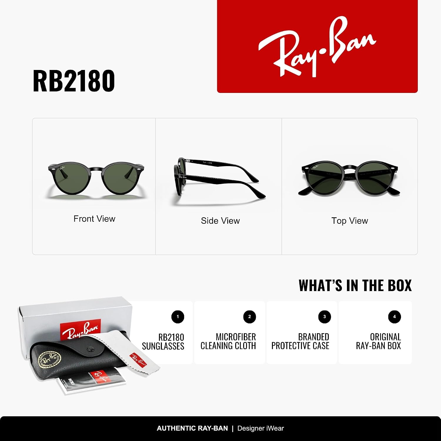 Ray-Ban womens Rb2180 Round Sunglasses