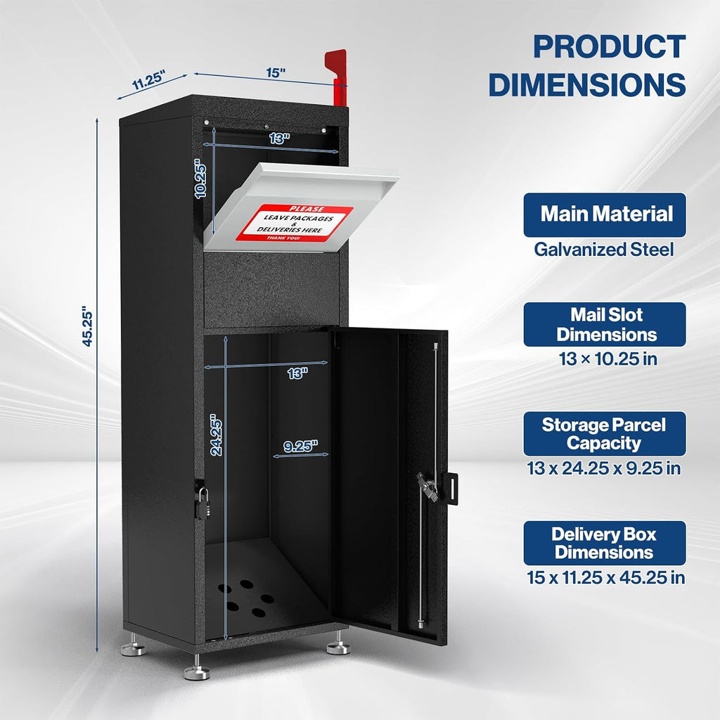 Pochar Package Delivery Boxes for Outside- Secure Parcel Drop Box with Combination & Key Lock - Anti-Theft Outdoor Package Drop Box for Porch Home Office, 15' x 11.25' x 45.25'