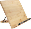 BambooMN Universal Bamboo Book Stand, for Cookbooks, Reading, Cell Phone, Art, Sheet Music, Tablet - Portable and Foldable with 5 Position Adjustable Tilt - 10 Units