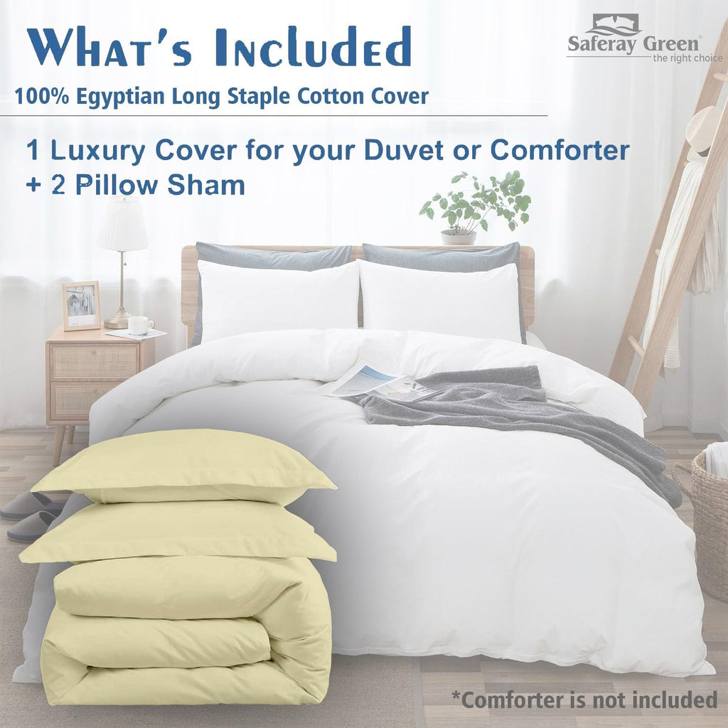 Ivory Duvet Cover Set Oversized Queen Size 1 Duvet Cover with 2 Pillow Shams 3-Pc Comforter Cover with Zipper Closure & Corner Tie 100% Egyptian Cotton Cover (98x98 Inch, Ivory)
