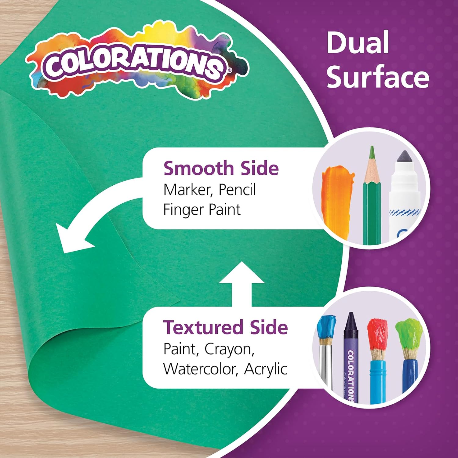 Colorations Dual Surface Paper Roll, Bright Green, 36' x 1000', Textured Paper, Classroom Craft & Art Supplies, Bulletin Board, Gift Wrapping, Chalkboard Wallpaper