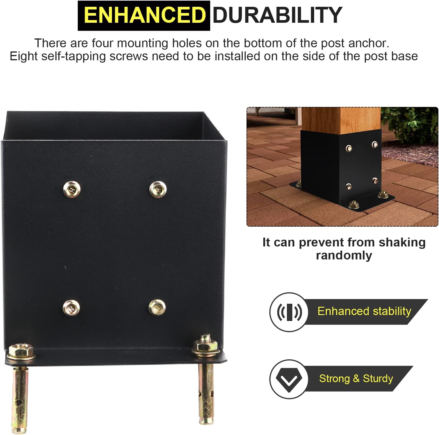 6X 6 Post Base 10 PCS,Inner Size 5.6'x5.6'Deck Post Base,Heavy Duty Metal Black Powder Coated Post Brackets,for Pavilion Deck Railing Support Deck Base Plate, Support Bolt Down (10PCS)