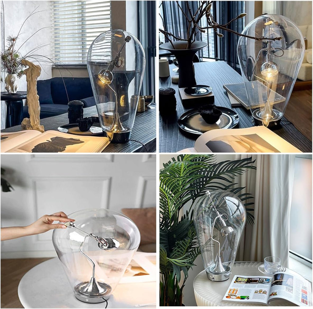 Bofea-Desk Lamp for Home Office Creative Globe Glass Table Lamp with Magnetic Metal Swing Arm Lamps Reading Light Touch Control Table Lamps with 3 Color Temperatures Modern Desk Light for Living Room