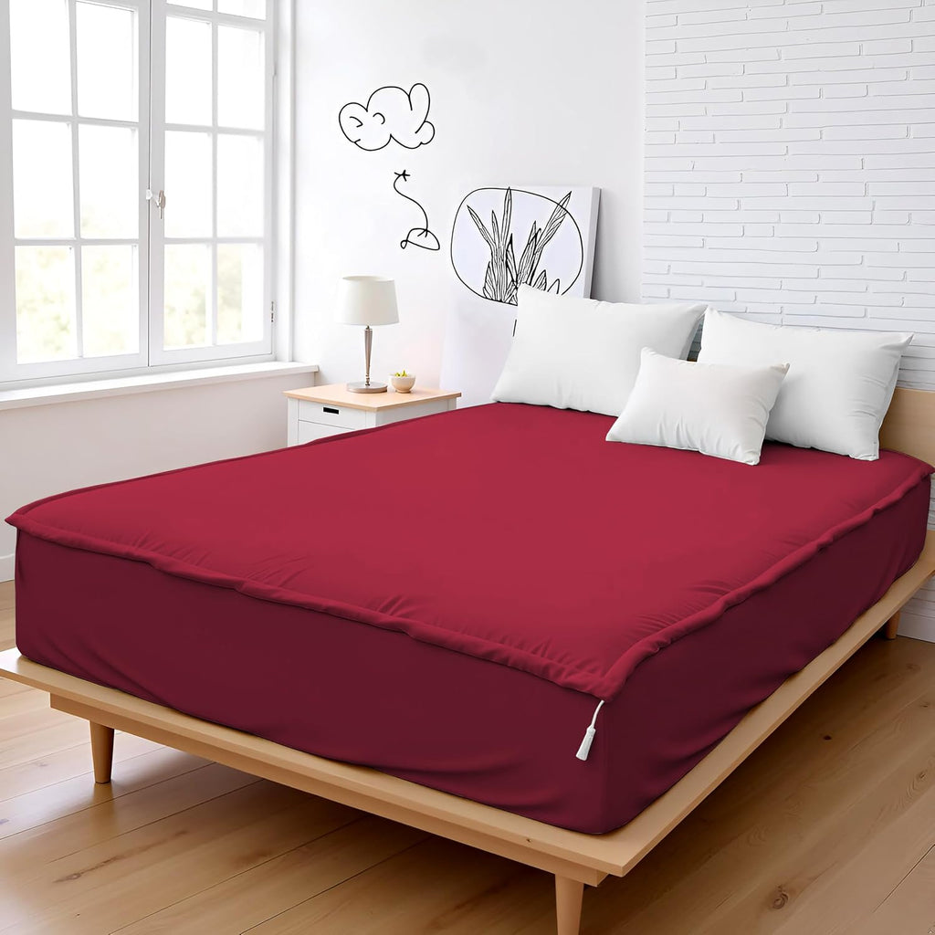 Zip On Sheets Queen Zipper Fitted Sheets 60X80 - Includes 2 Zip On Sheet & 1 Fitted Sheet Base - 8' to 16' Inch Deep Pocket Zipper Sheets - Faster & Easier Microfiber Queen Size - Burgundy