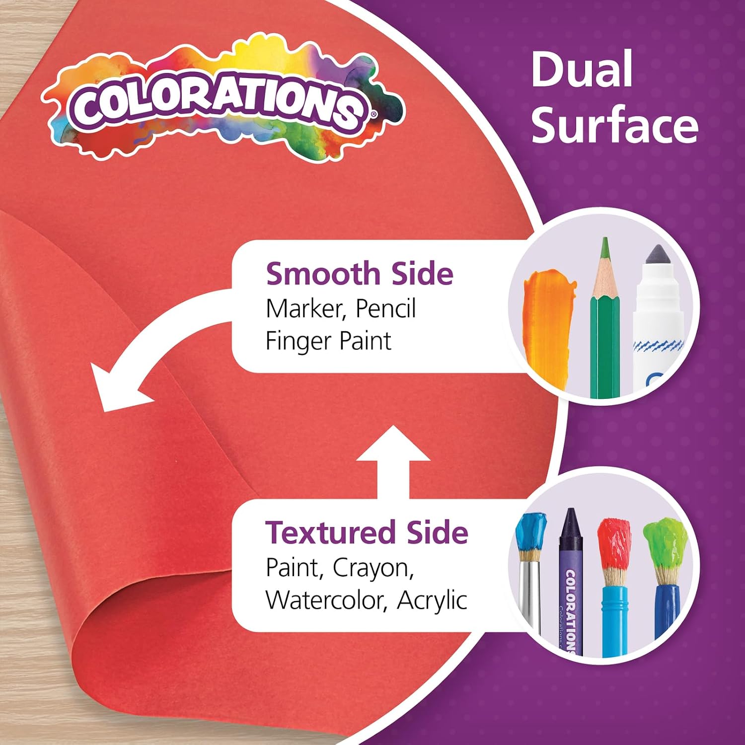 Colorations DSRE Dual Surface Paper Roll, Scarlet Red,, 36' x 1000' (1 Roll)