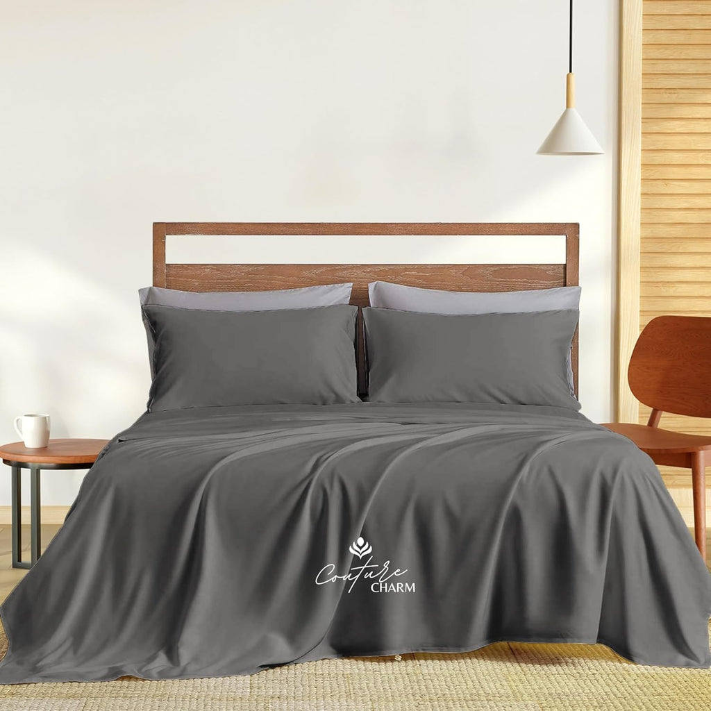 Queen Size 1000 Thread Count 100% Egyptian Cotton Sheet Set, 4-Piece, Sateen Weave, with 10-12' Deep Pocket Snug Fit (Solid, Grey)