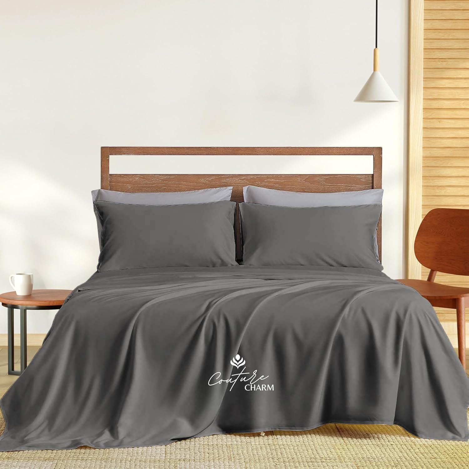Queen Size 1000 Thread Count 100% Egyptian Cotton Sheet Set, 4-Piece, Sateen Weave, with 10-12' Deep Pocket Snug Fit (Solid, Grey)