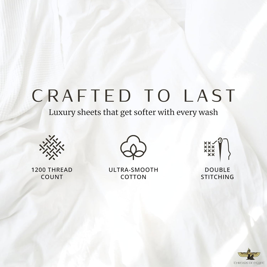 100% Egyptian Cotton Sheets Queen Size | 1200 Thread Count | CEA Gold Seal Certified | Ultra Soft | Cooling for Hot Sleepers | 18' Deep Pocket | Queen Size [White]