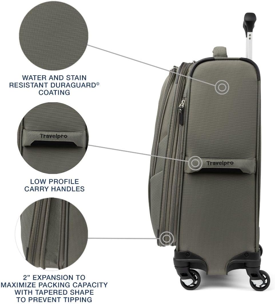 Travelpro Maxlite 5 Softside Expandable Luggage with 4 Spinner Wheels, Lightweight Suitcase, Men and Women, Slate Green, Carry-on 21-Inch