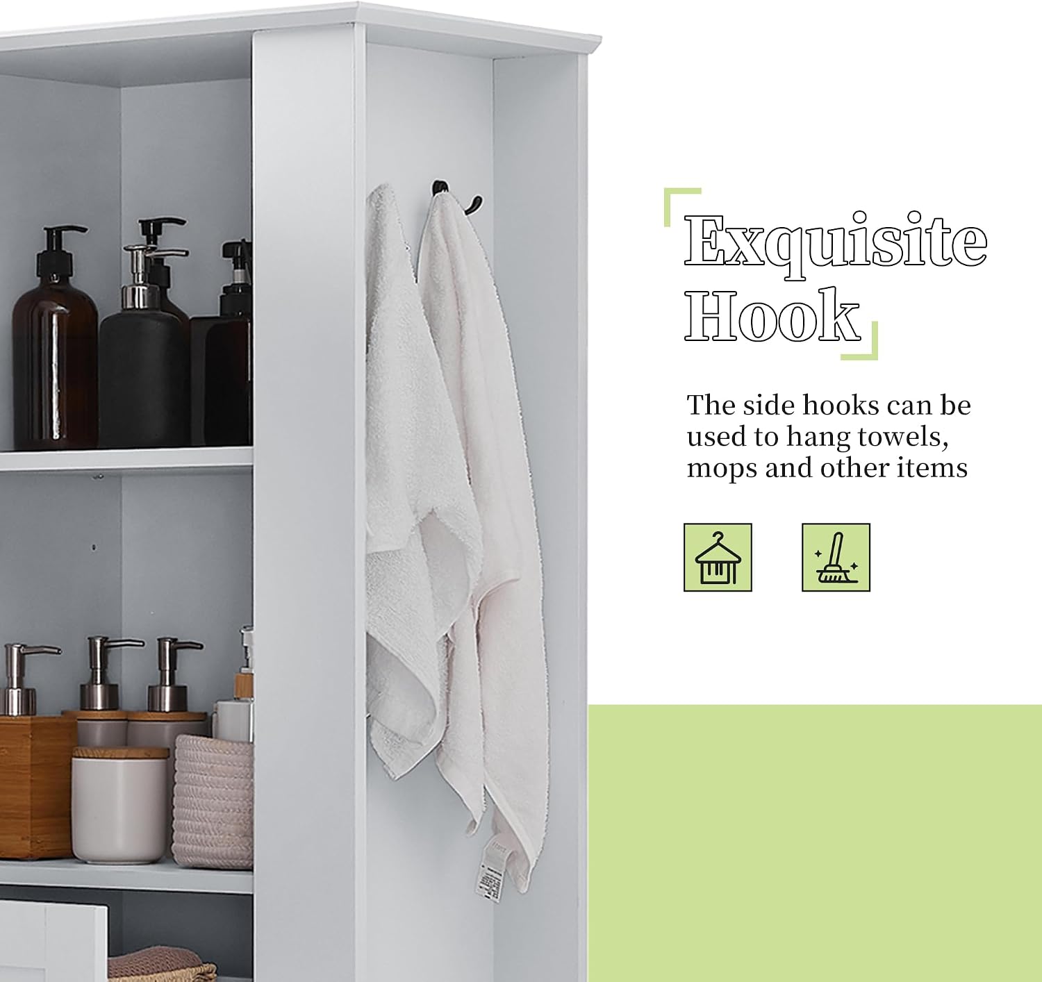 Tall Bathroom Storage Cabinet with Tilt-Out Compartment, Modern Bathroom Accent Storage Cabinet with Adjustable Shelves, Soft-Close Hinges, for Home Kitchen, Living Room (Gray Style5)