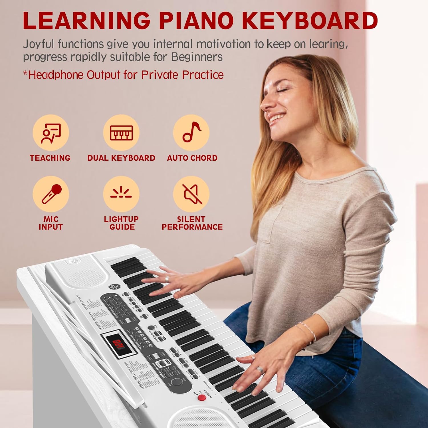 Fenbeli 61 Key Keyboard Piano for Beginners, Electric Piano Keyboard with Stand and Bench, Microphone, Headphone, Sheet Music Stand, LED Screen, 200 Tones, Teaching Mode, Holiday Gift