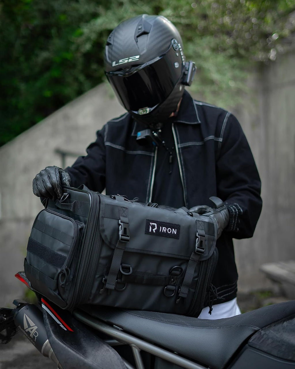 RIDEIRON Motorcycle Tail Bag, Expandable Motorcycle Travel Luggage Bags 40L-60L, Waterproof Rear Rack Trunk with Rain Cover and Sissy Bar Straps