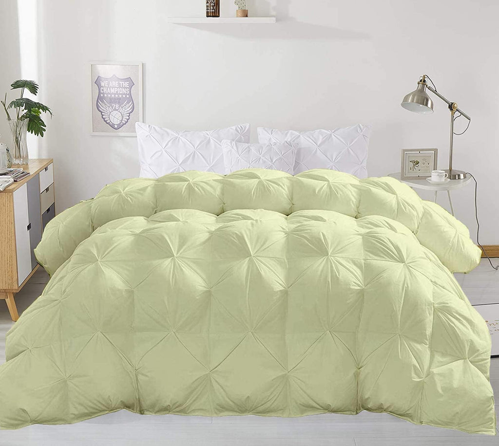 Crown Collection Ivory Down Alternative Pinch Pleated Comforter- Oversized Queen Size 98 x 98 Inches 1 Piece All-Season Duvet Insert, 500 GSM with Corner Tabs 100% Egyptian Cotton- (Ivory Solid)