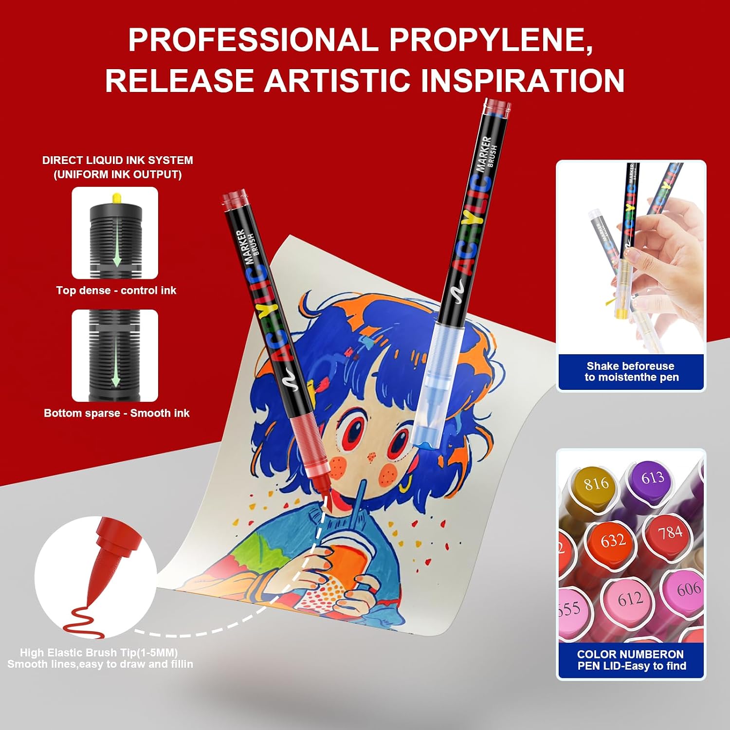 Sanyetral 288 Colors Acrylic Paint Markers with Carrying Bag and Shoulder Strap, Soft Brush Tip Paint Pens for Wood, Stone, Canvas, Glass, Fabric, Egg, Rock Painting
