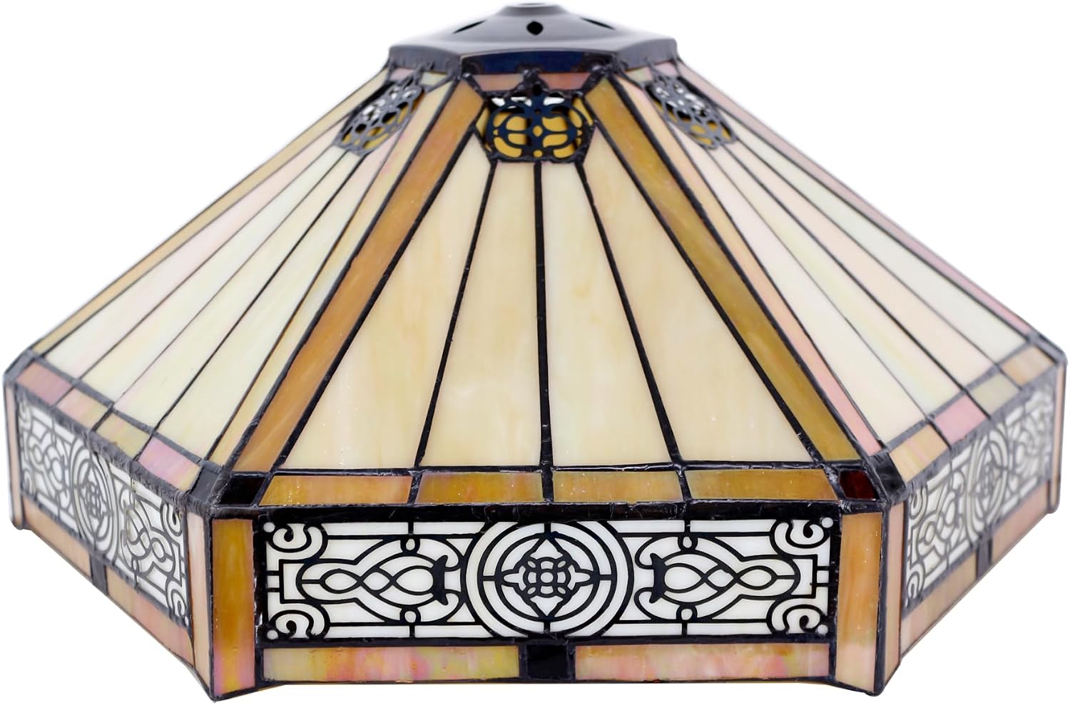 Large Tiffany Lamp Shade Replacement Only 16Inch Stained Glass Lampshade Fit For Table Lamps FLoor Lamp Ceiling Fixture Pendant Hanging Light Home Office Decoration (Yellow Six Sided)