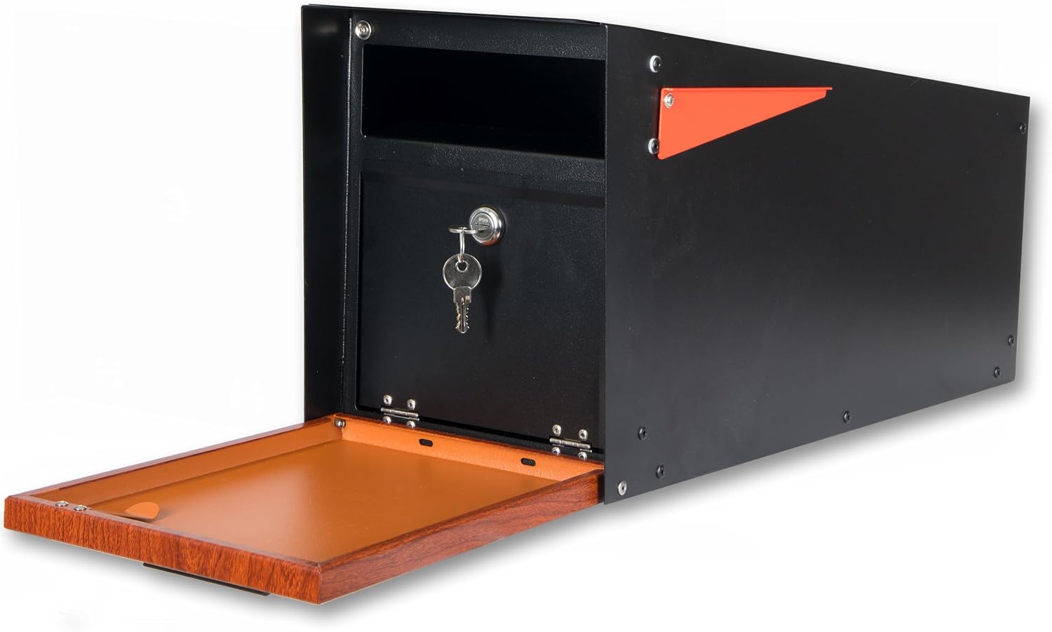 Ilyapa Locking Mailbox with Lock and Key Modern Mailboxes for Outside Post Mount - Black/Wood Powder Coated Steel, All Weather & Corrosion Resistant, Stainless Steel, Angled