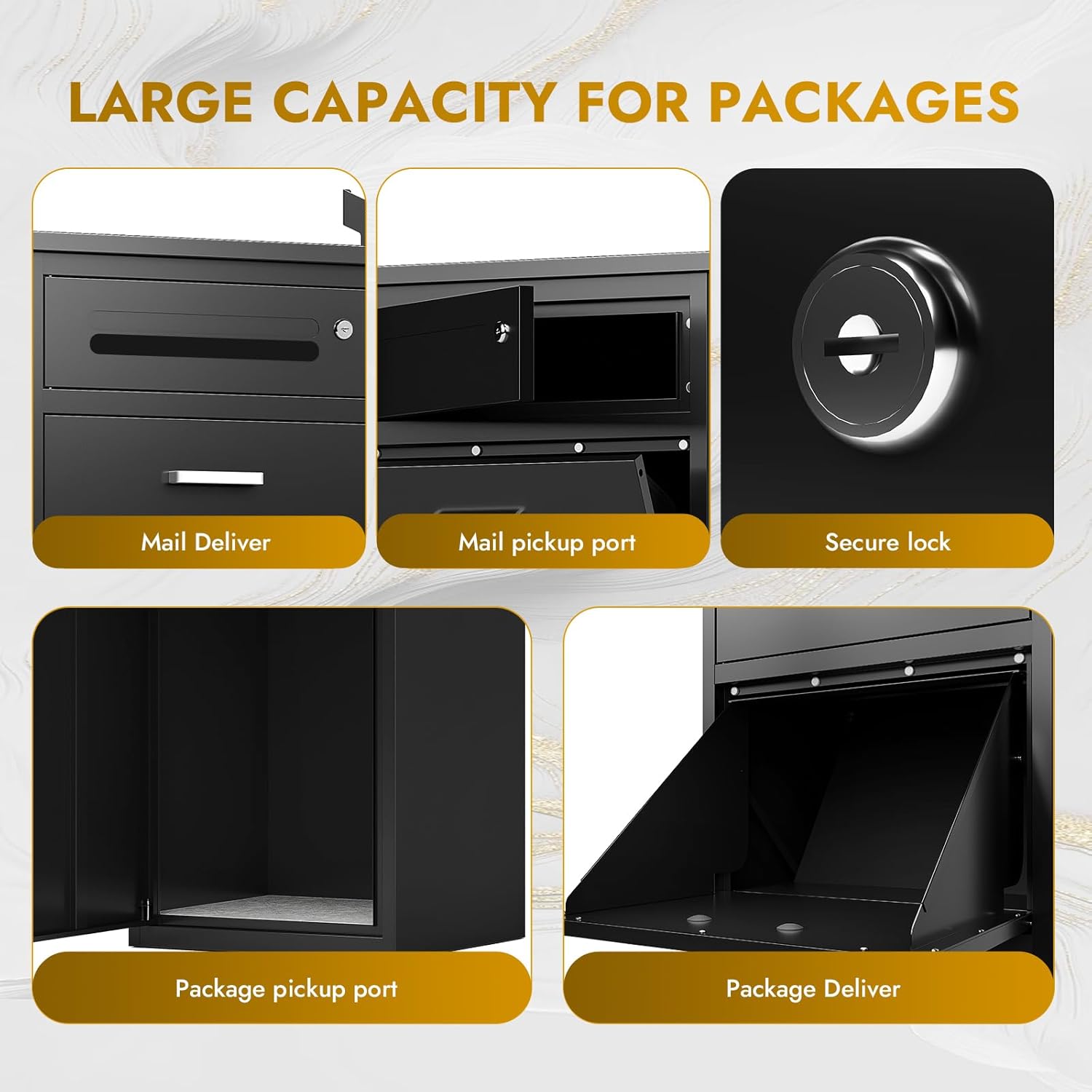 KAER Package Delivery Boxes for Outside,44.5'x17'x15.75' Cold-Rolled Steel Delivery Box for Packages & Mails, Anti-Theft Lockable Large Parcel Drop Box for Outdoor, Porch, Curbside