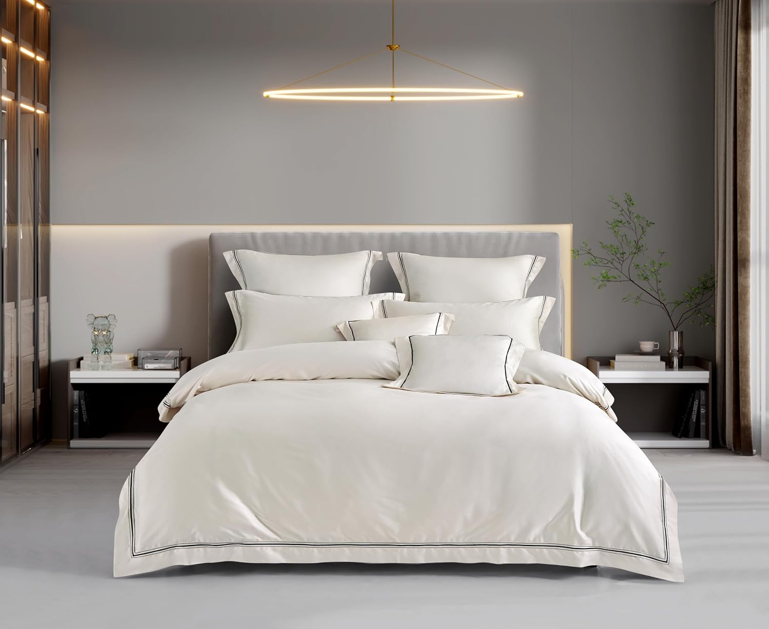 3Pcs Duvet Cover Set Egyptain Cotton Champagne Lace Luxury Wedding Collection (Off White, Queen)