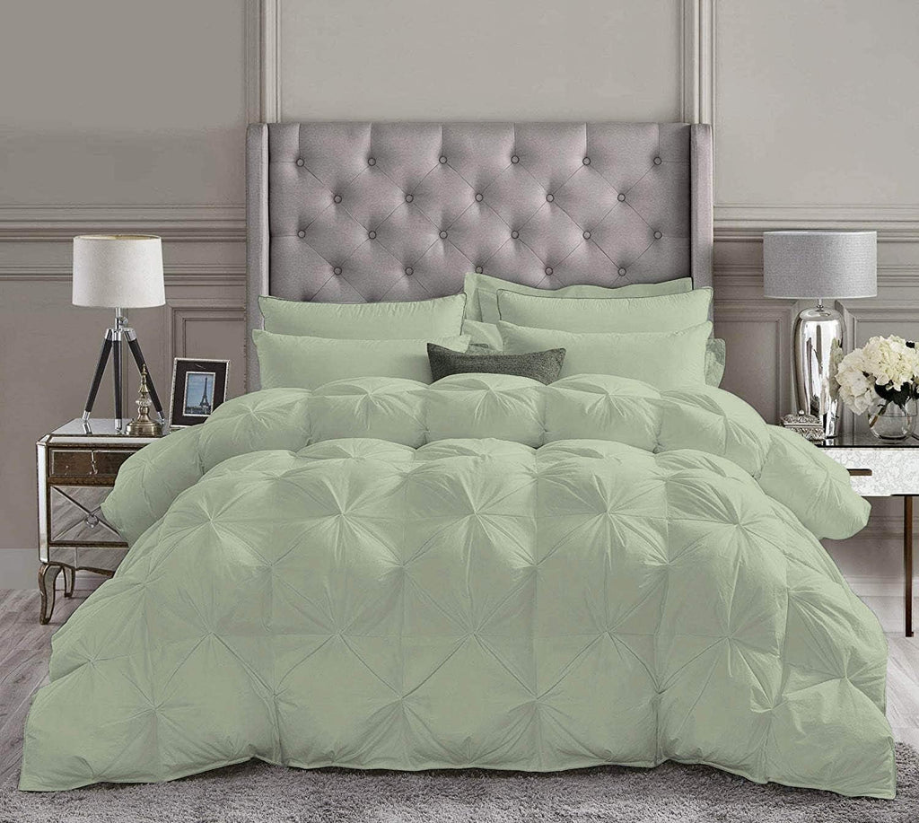 Pinch Pleated Soft 400 GSM All Season Moss 5 Piece Queen Size Comforter Set (Comforter + 4 Pillowcases) 600 Series Egyptian Cotton Comforter Bedding Set