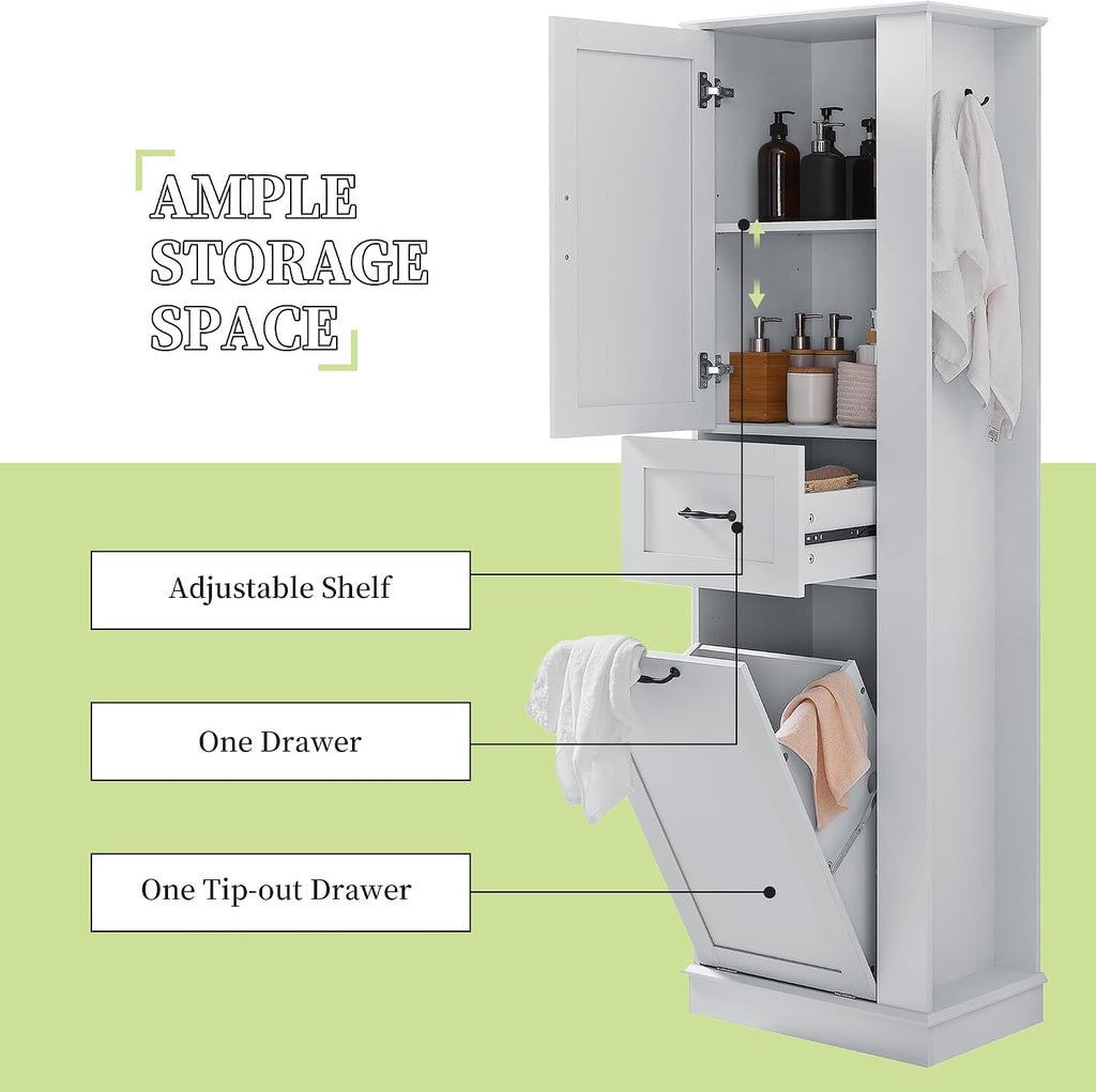 Tall Bathroom Storage Cabinet with Tilt-Out Compartment, Modern Bathroom Accent Storage Cabinet with Adjustable Shelves, Soft-Close Hinges, for Home Kitchen, Living Room (Gray Style5)