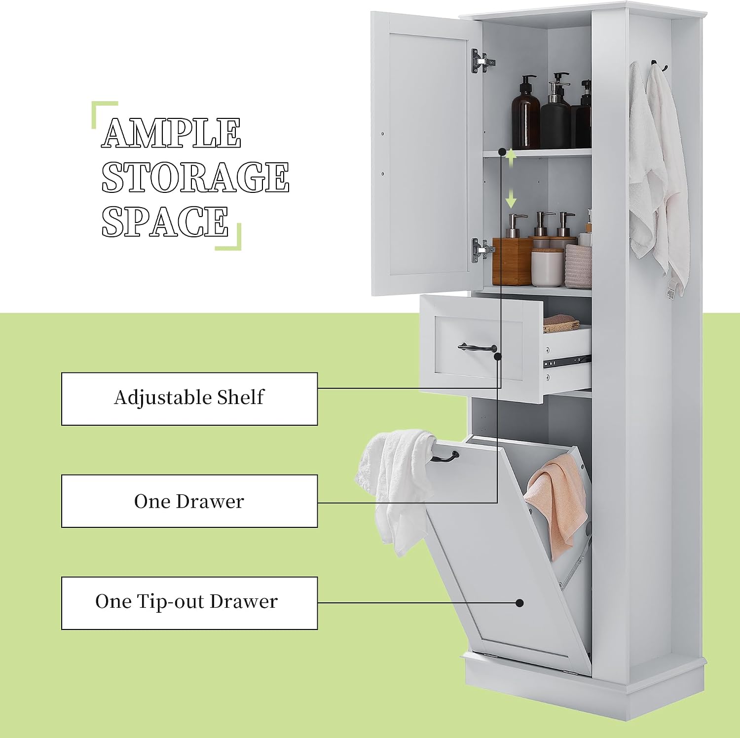 Tall Bathroom Storage Cabinet with Tilt-Out Compartment, Modern Bathroom Accent Storage Cabinet with Adjustable Shelves, Soft-Close Hinges, for Home Kitchen, Living Room (Gray Style5)