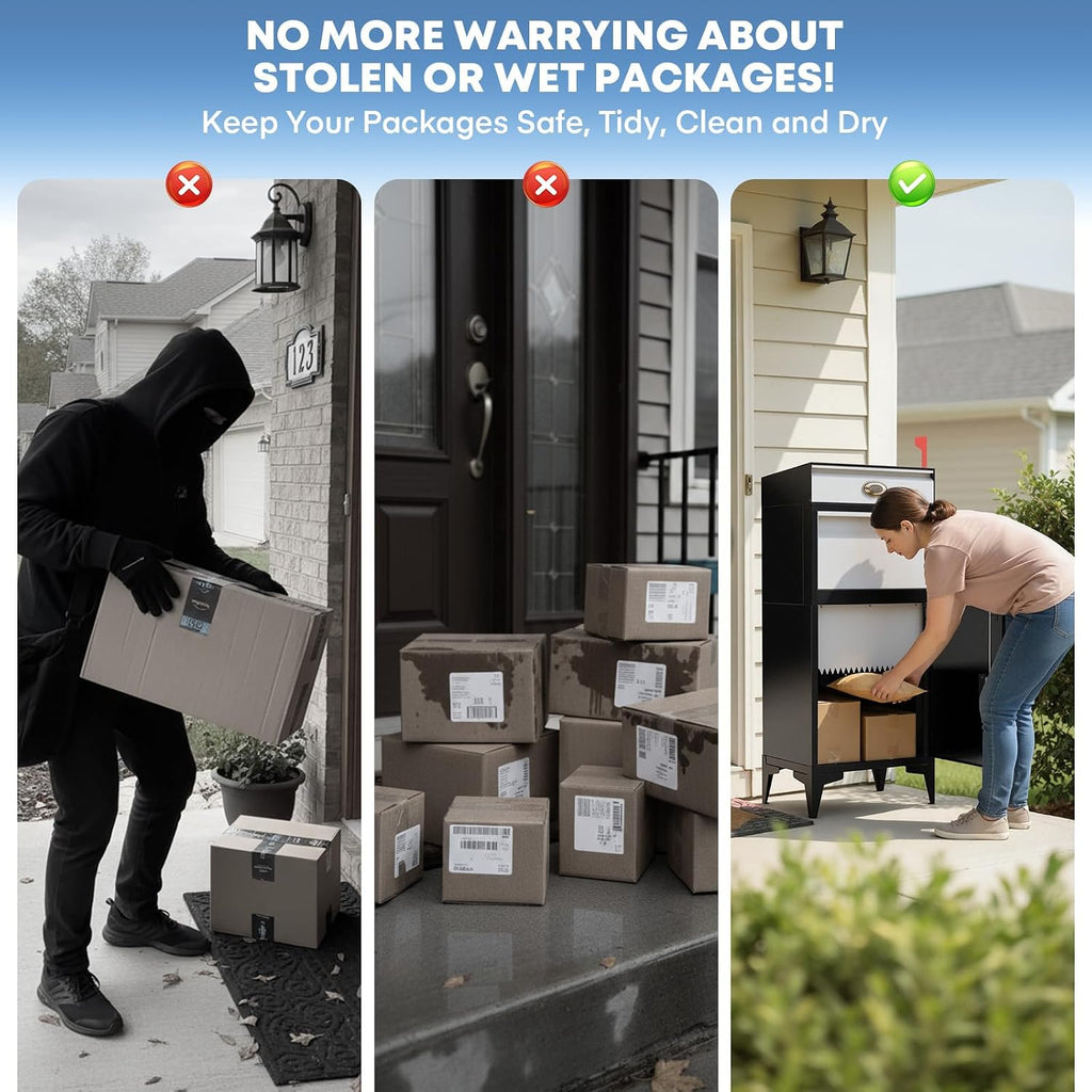 Pochar Large Package Delivery Boxes for Outside, Extra Large Mailbox for Parcel, Alloy Steel Post Mailbox, Lockable Anti-Theft Parcel Drop Box for Porch Curbside Office, 14.25' x 20.5' x 47.5'