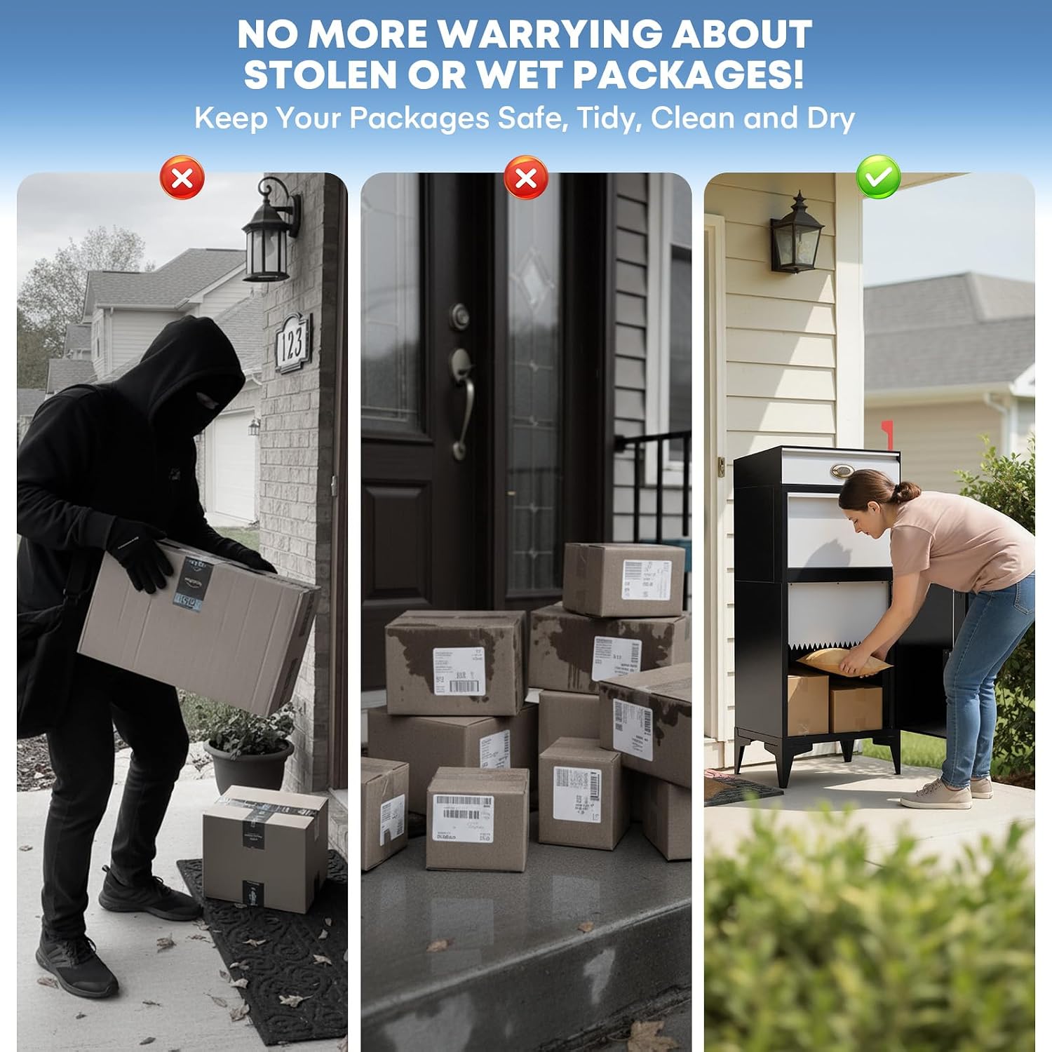 Pochar Large Package Delivery Boxes for Outside, Extra Large Mailbox for Parcel, Alloy Steel Post Mailbox, Lockable Anti-Theft Parcel Drop Box for Porch Curbside Office, 14.25' x 20.5' x 47.5'