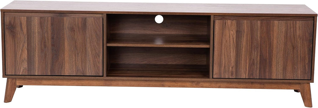 Flash Furniture Hatfield Mid-Century Modern TV Stand For 65+ Inch TV's - Walnut Laminate Finish - 70 Inch Media Center - Adjustable Center Shelf - Soft Close Doors