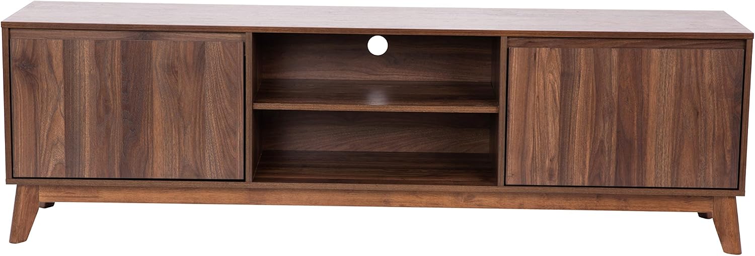 Flash Furniture Hatfield Mid-Century Modern TV Stand For 65+ Inch TV's - Walnut Laminate Finish - 70 Inch Media Center - Adjustable Center Shelf - Soft Close Doors