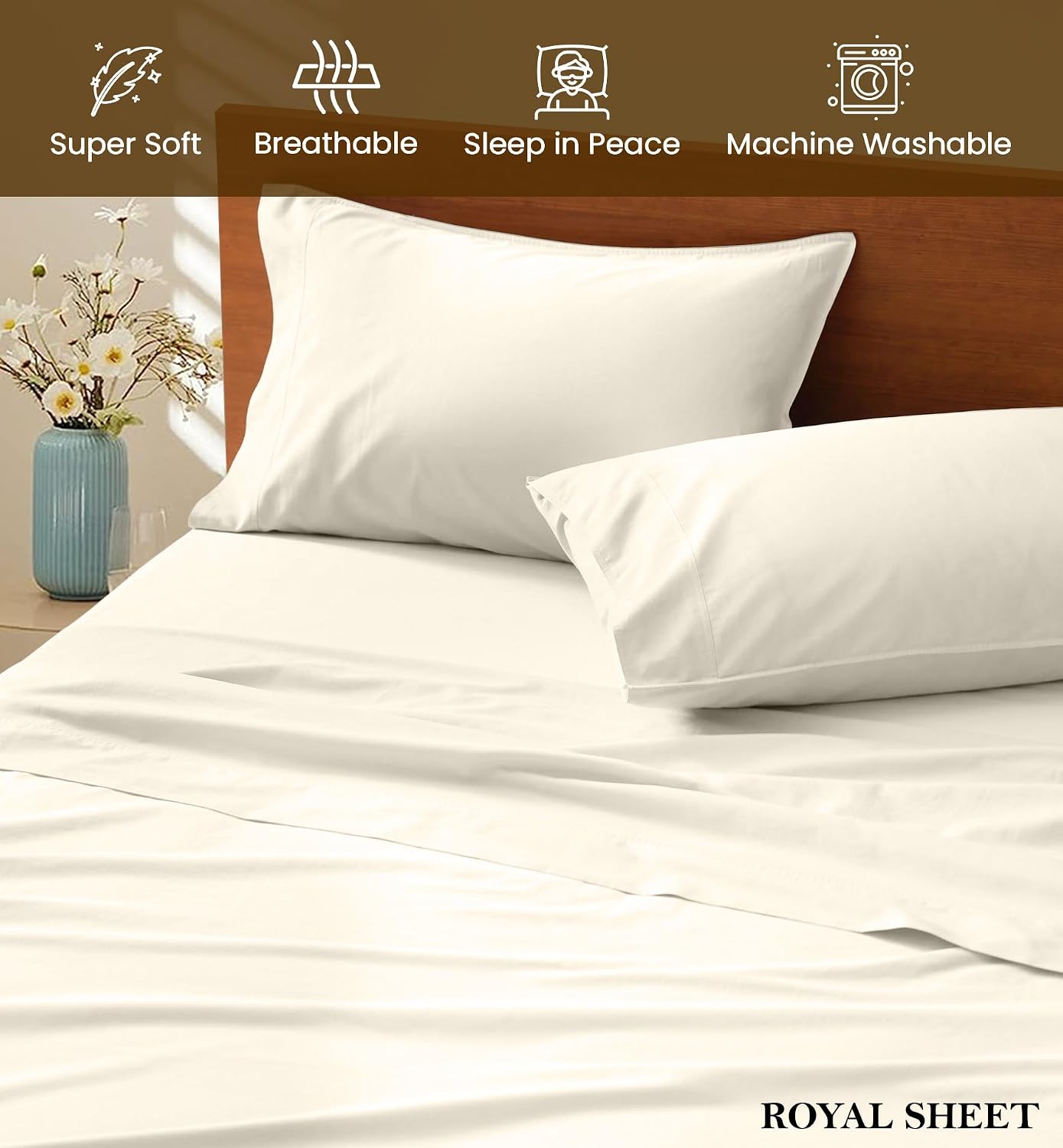 Emperor Size Sheet Set - 4 Piece - Bed Sheets- Easy- Fits 18' Deep Pocket Bedsheet 850-Thread Count 100% Egyptian Cotton (Emperor - 84' X 84'- Ivory Solid)