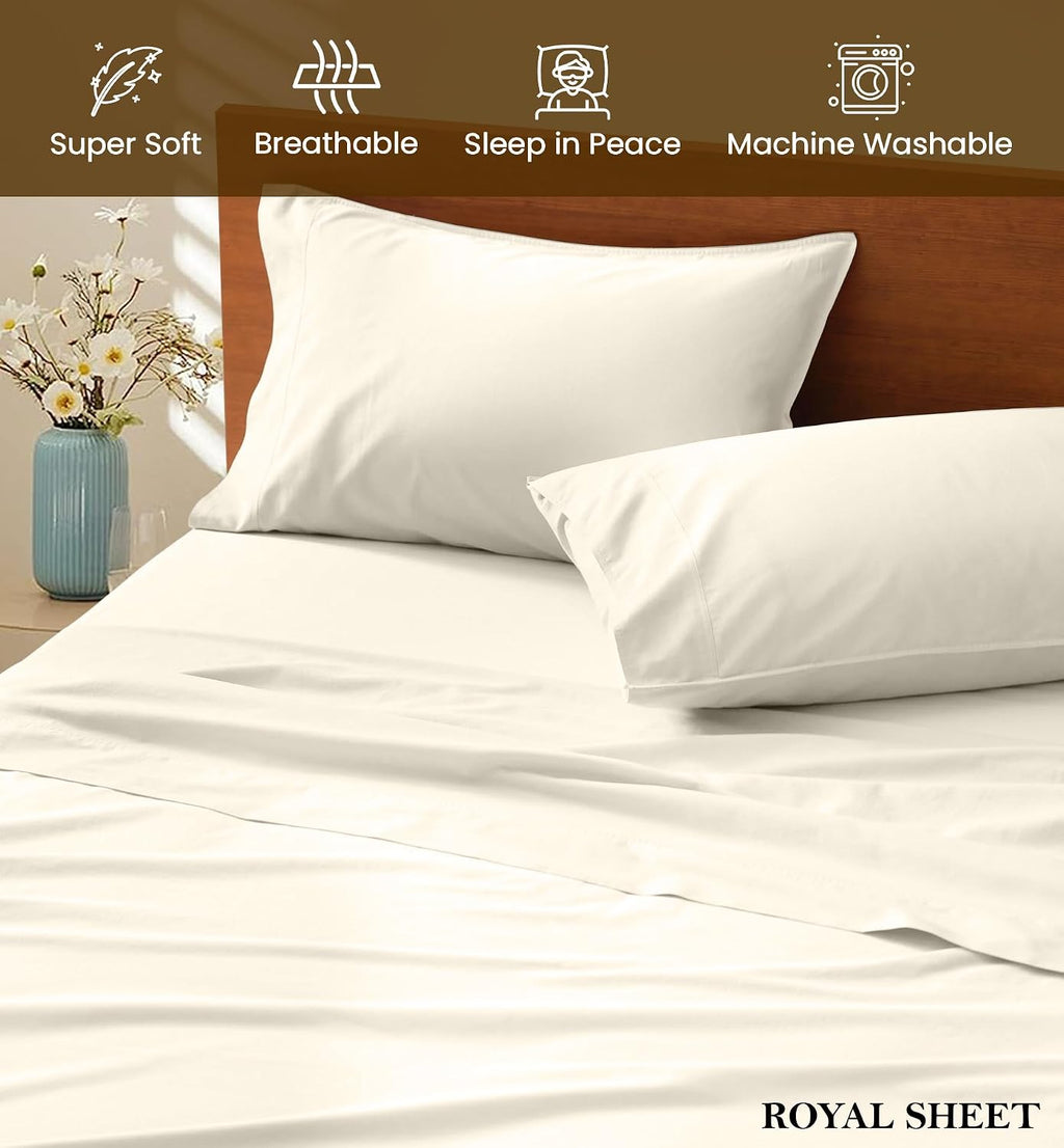 King Size Sheet Set - 4 Piece - Bed Sheets- Easy- Fits 18' Deep Pocket Bedsheet 850-Thread Count 100% Egyptian Cotton (King - 76' X 80'- Ivory Solid)