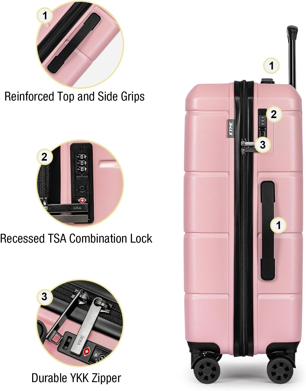 KYME Luggage Sets 2 Piece Suitcase Set Hardshell 20 inch/24 inch Luggage with Spinner Wheels Hardside PC+ABS Checked Large Suitcase with TSA Lock for Women Pink