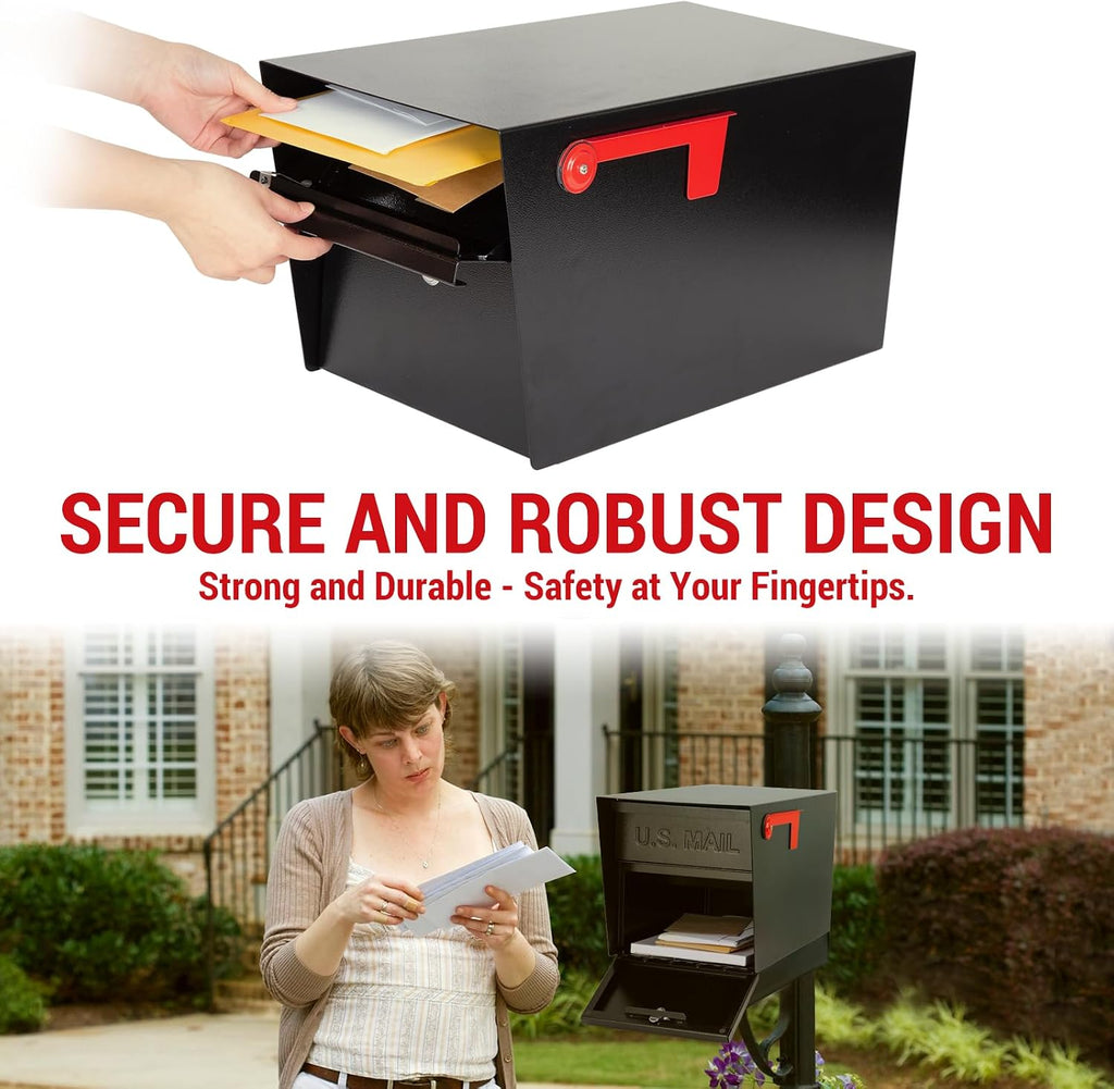 Large Locking Mailbox for Outside, RAINHOL All-Metal Modern Security Mailbox with 2 Keys, 21' x 11.2' x 10.5', Black