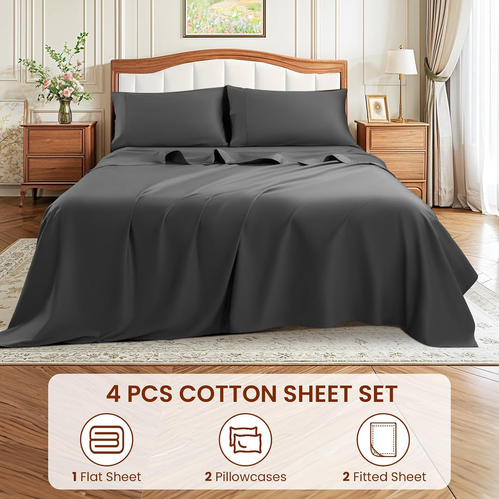 LBRO2M 1500 Thread Count Sheets 100% Egyptian Cotton Sheets Set King Size 16 Inches Deep Pocket Bedding 4 Piece Sets (King, Dark Gray)